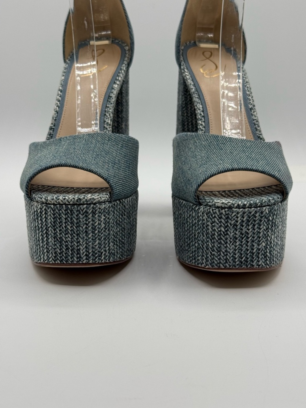 Sam Edelman Kori Blue Denim Platform Chunky Block Heel Ankle Strap Sandals SZ 9 - Picture 12 of 17
